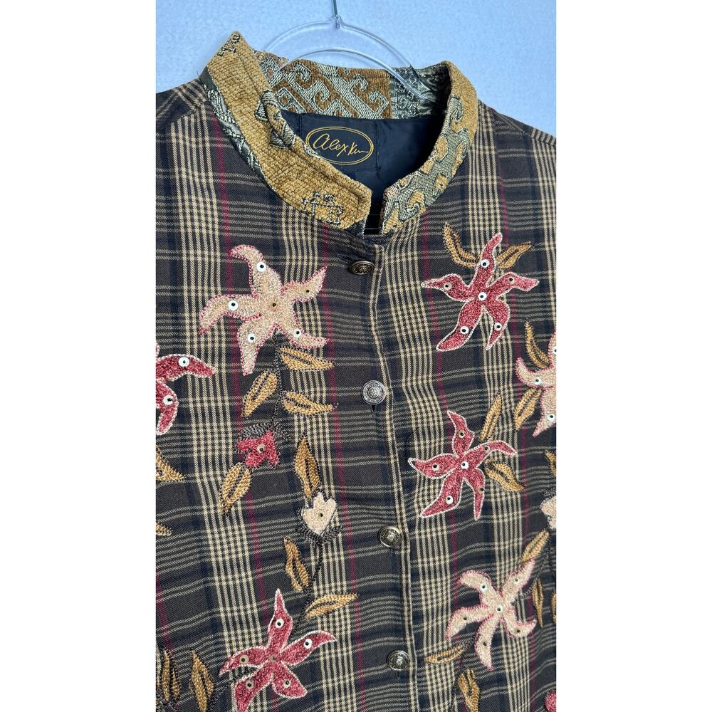 1990s Alex Kim Embroidered Plaid Jacket Women’s Plus Size 1X - Picture 15 of 16